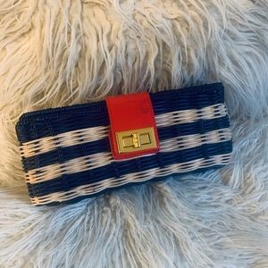 J CREW : Small Wicker Clutch (Blue + Red + Tan)